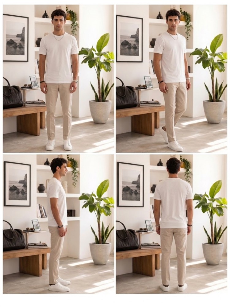 Erkek Beyaz O Yaka Basic T-Shirt görsel 4