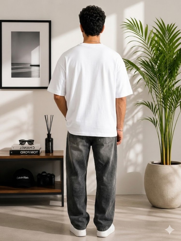 Erkek Beyaz Oversize T-Shirt görsel 3