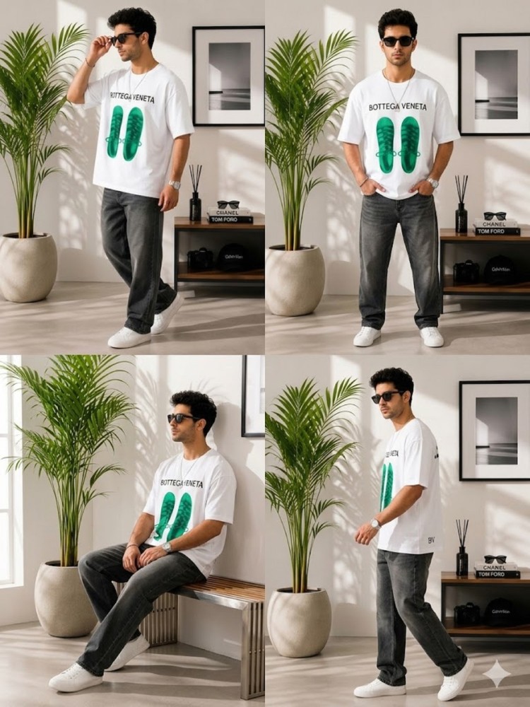 Erkek Beyaz Oversize T-Shirt görsel 4