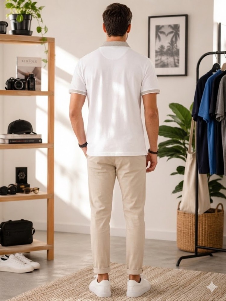 Erkek Beyaz Polo Yaka T-Shirt görsel 3