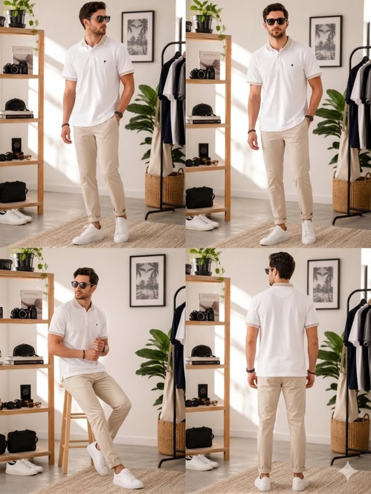 Erkek Beyaz Polo Yaka T-Shirt görsel 4