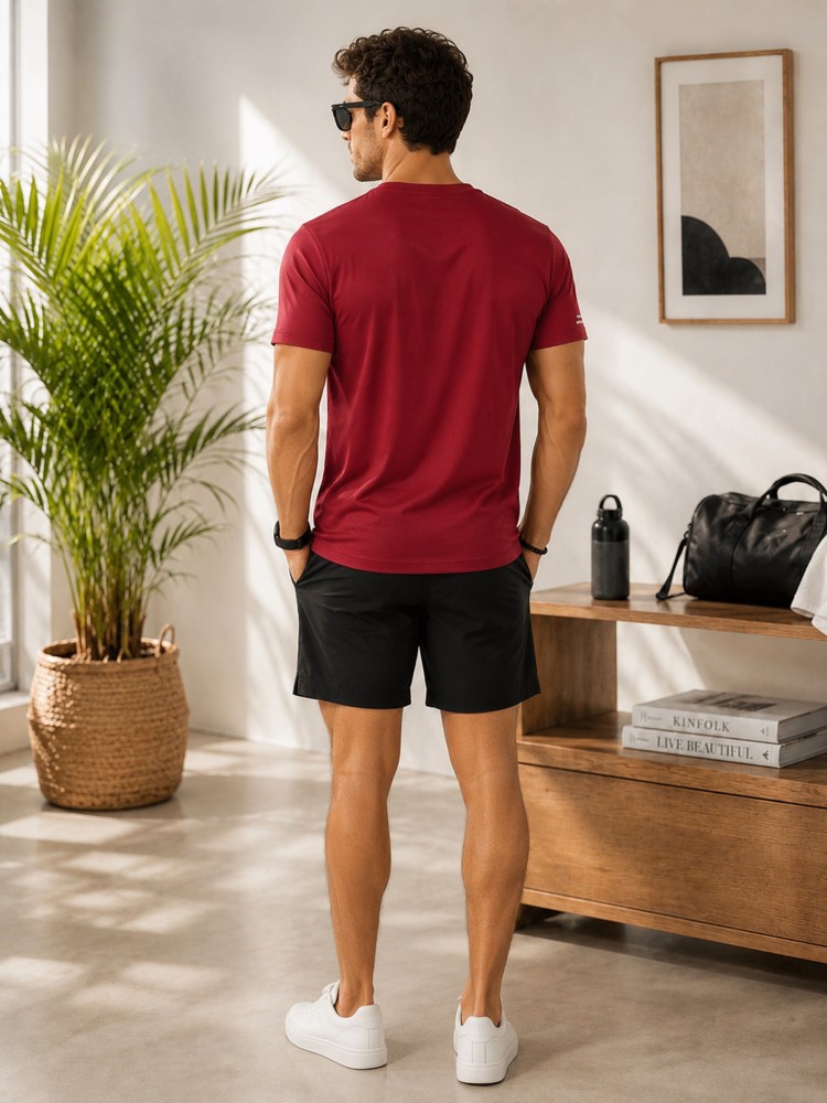 Erkek Bordo V Yaka T-Shirt görsel 3