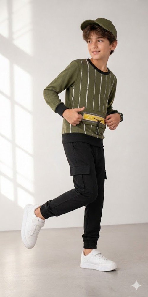 Erkek Çocuk Haki Sweatshirt görsel 2
