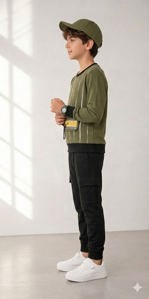Erkek Çocuk Haki Sweatshirt görsel 3