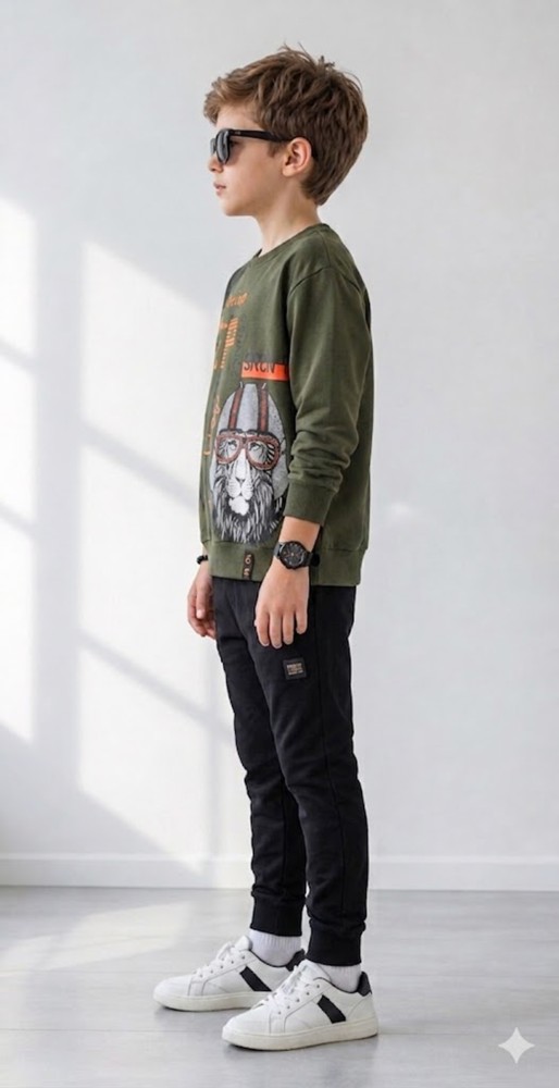 Erkek Çocuk Haki Sweatshirt görsel 2