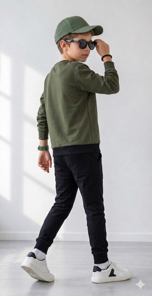 Erkek Çocuk Haki Sweatshirt görsel 3