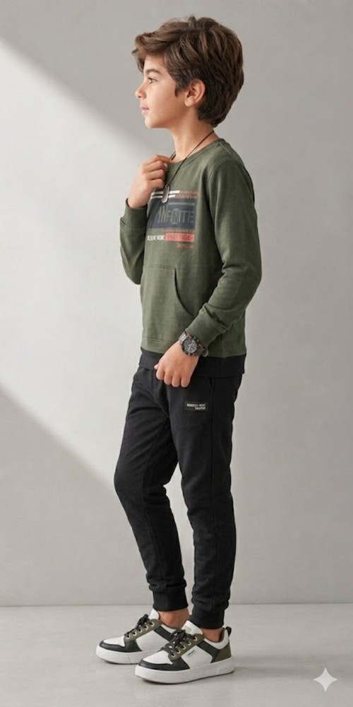Erkek Çocuk Haki Sweatshirt görsel 3