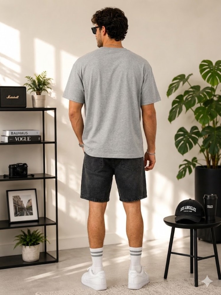 Erkek Gri O Yaka Basic T-Shirt görsel 3