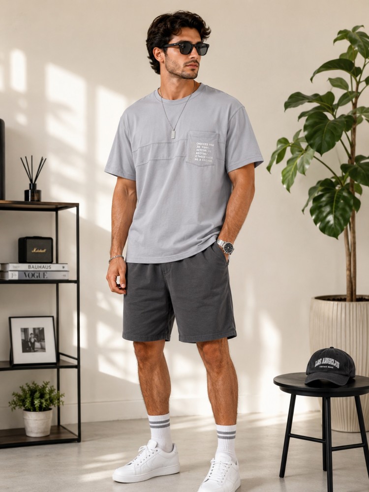 Erkek Gri O Yaka Basic T-Shirt