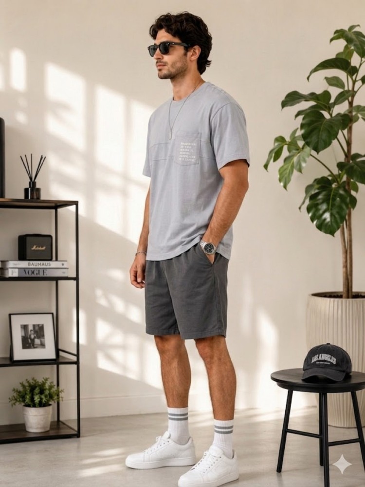 Erkek Gri O Yaka Basic T-Shirt görsel 2