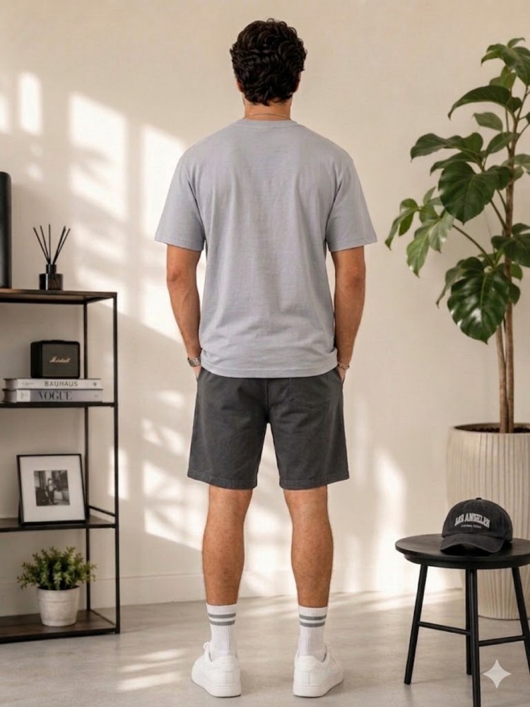 Erkek Gri O Yaka Basic T-Shirt görsel 3