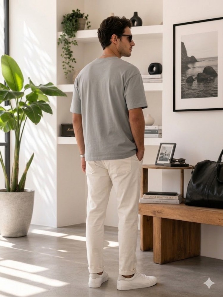 Erkek Gri O Yaka Basic T-Shirt görsel 3