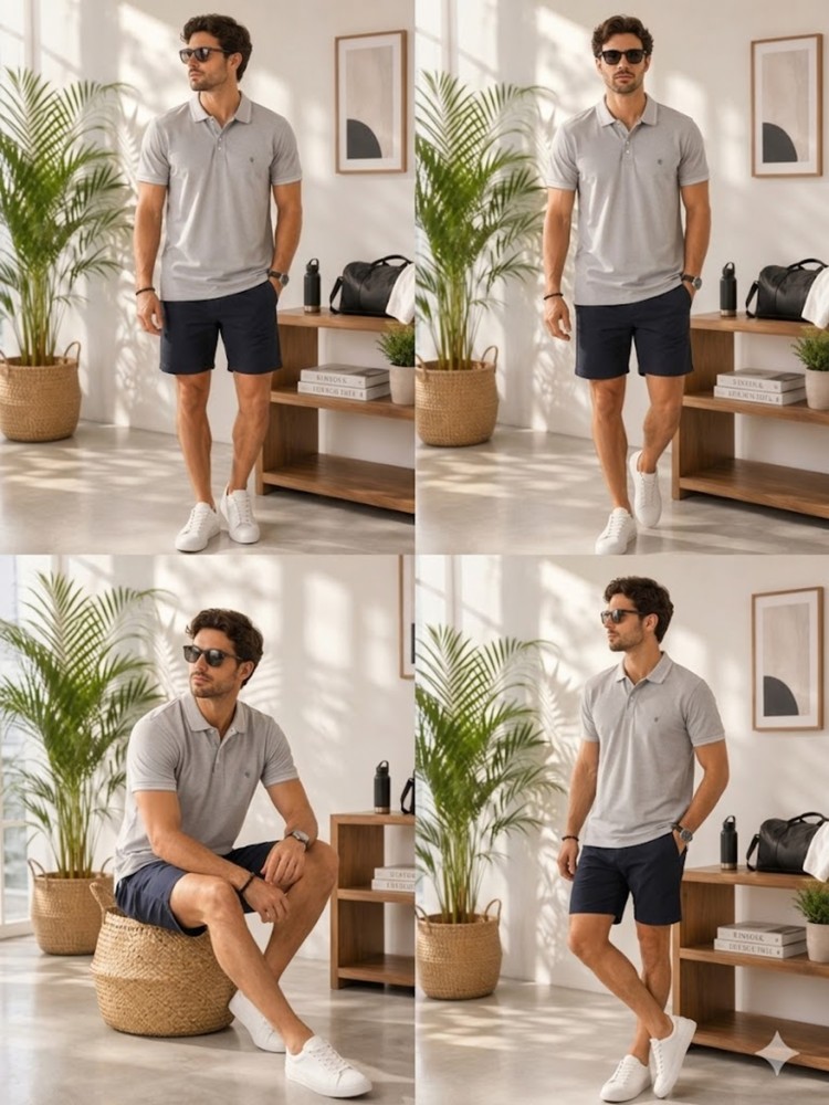 Erkek Gri Polo Yaka T-Shirt görsel 4