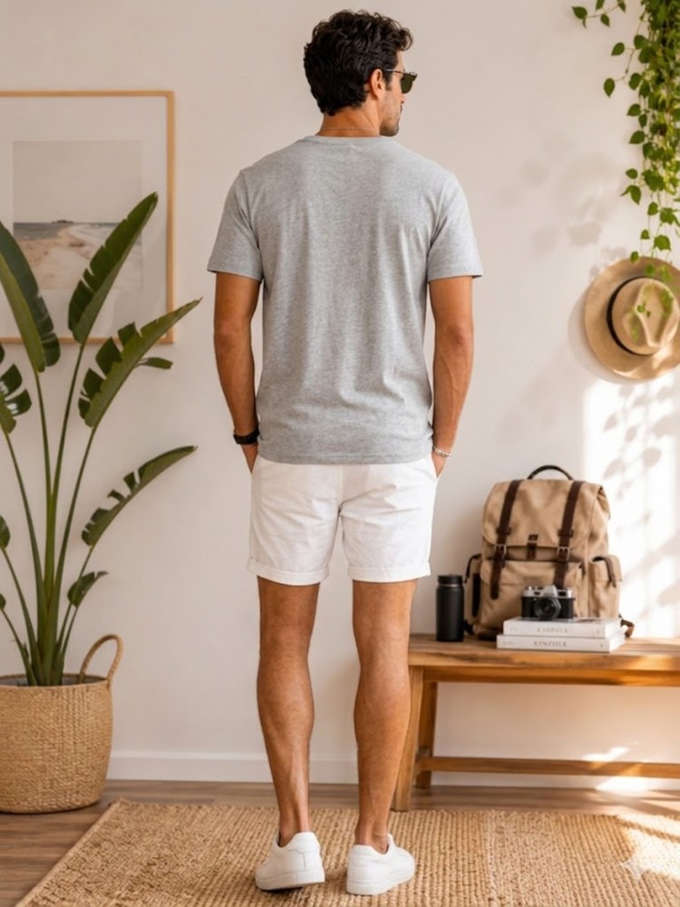 Erkek Gri V Yaka Slim Fit T-Shirt görsel 3