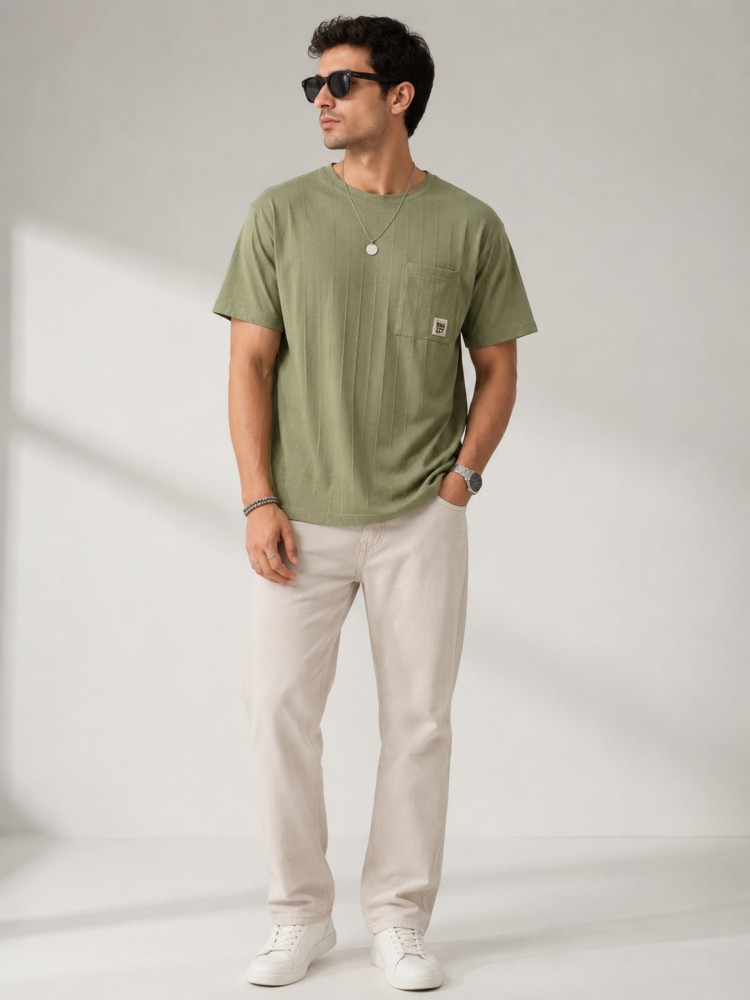 Erkek Haki O Yaka Basic T-Shirt
