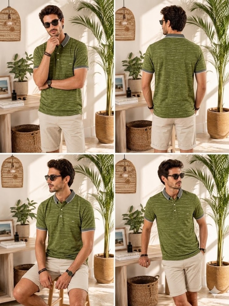 Erkek Haki Polo Yaka T-Shirt görsel 4