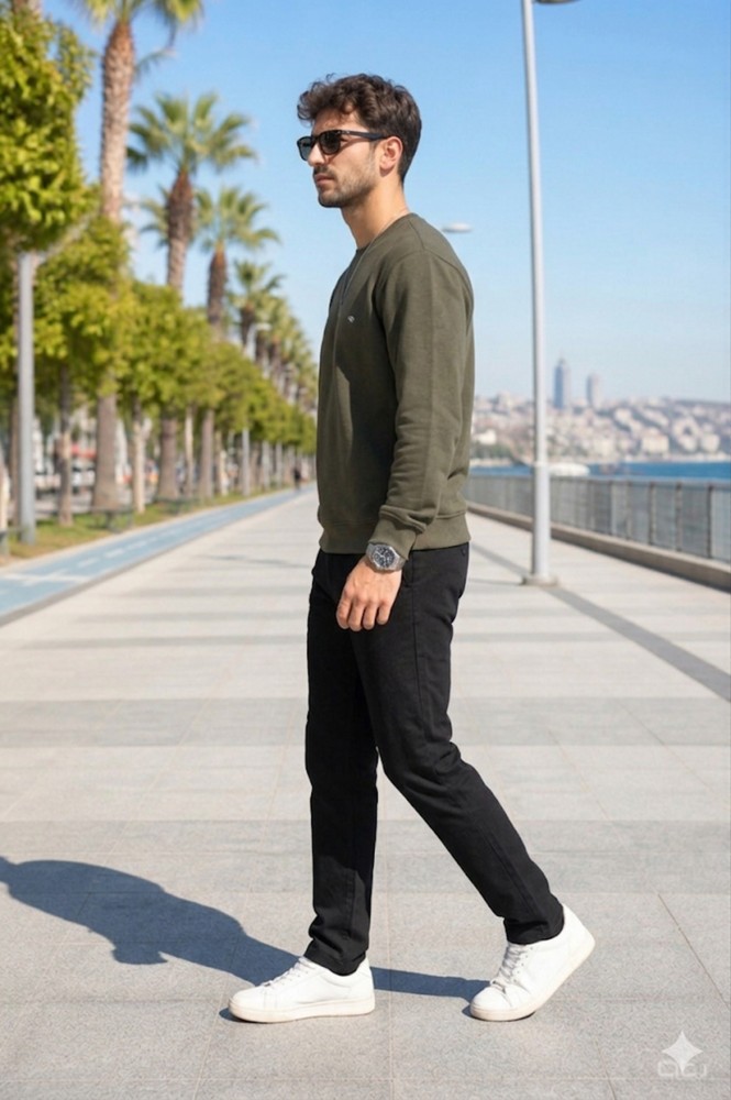 Erkek Haki Sweatshirt görsel 2