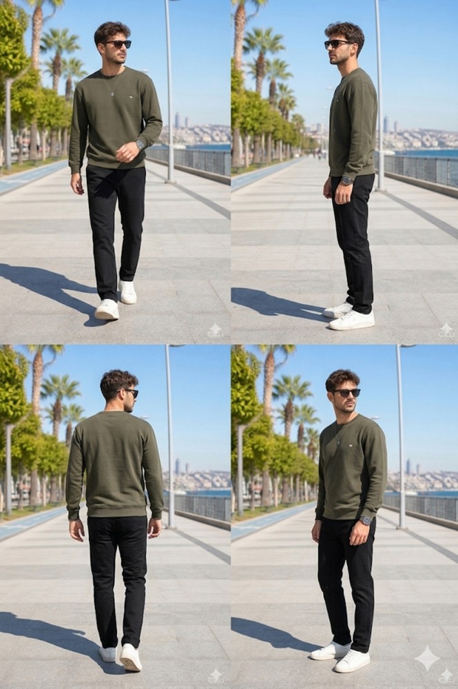 Erkek Haki Sweatshirt görsel 4