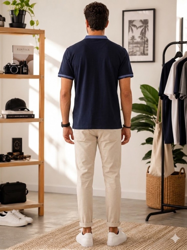 Erkek Lacivert Polo Yaka T-Shirt görsel 3
