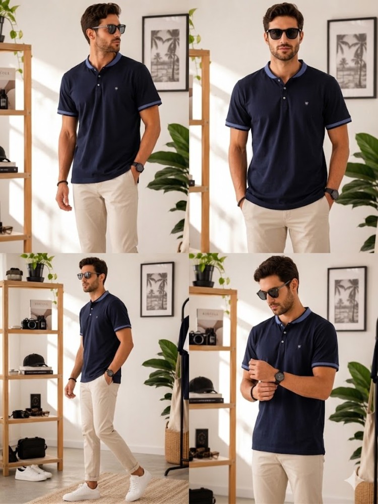 Erkek Lacivert Polo Yaka T-Shirt görsel 4