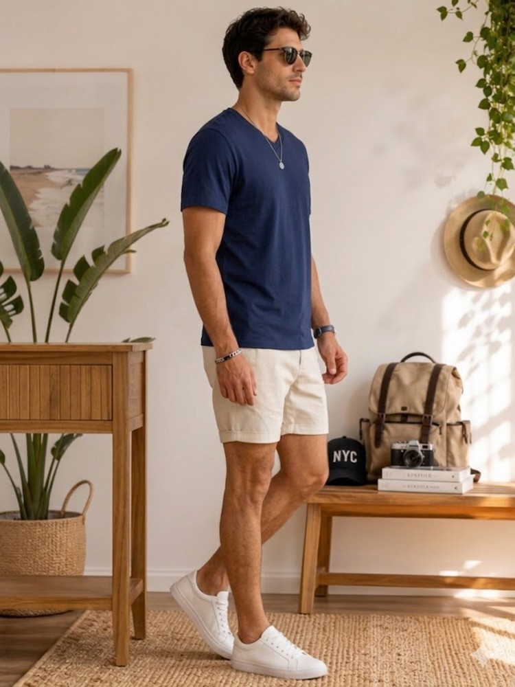 Erkek Lacivert V Yaka Slim Fit T-Shirt görsel 2