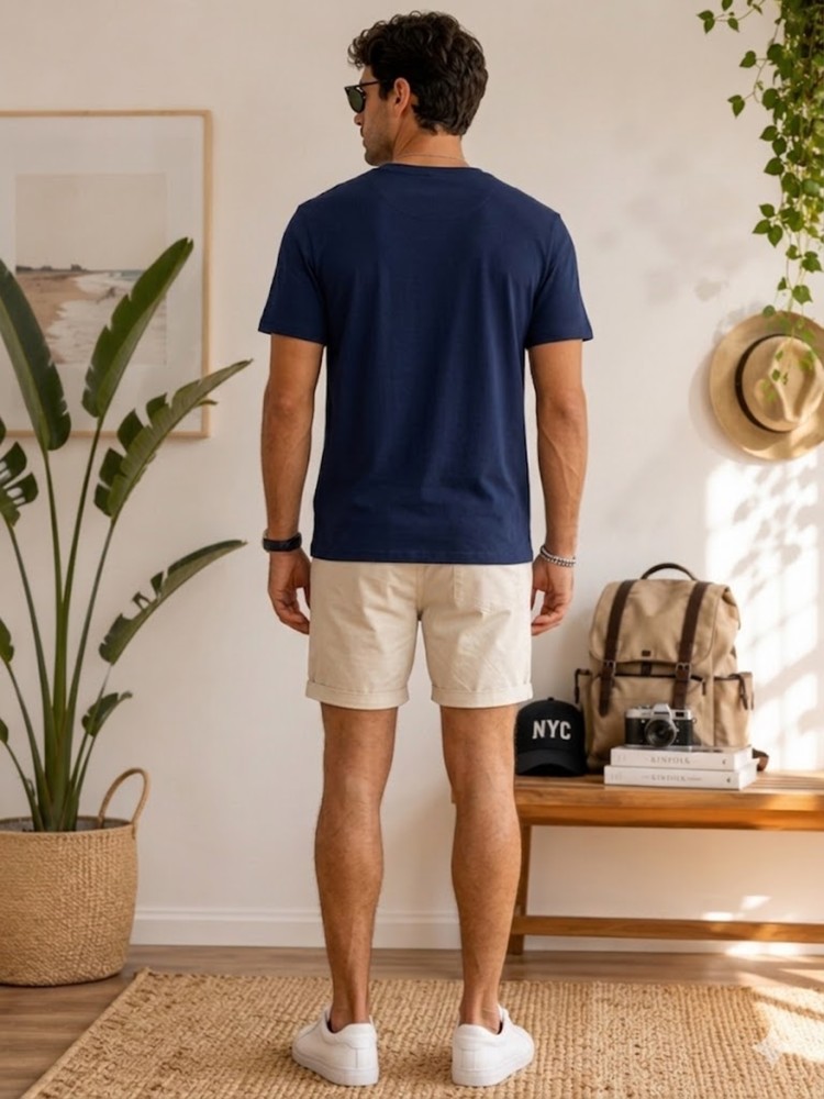 Erkek Lacivert V Yaka Slim Fit T-Shirt görsel 3