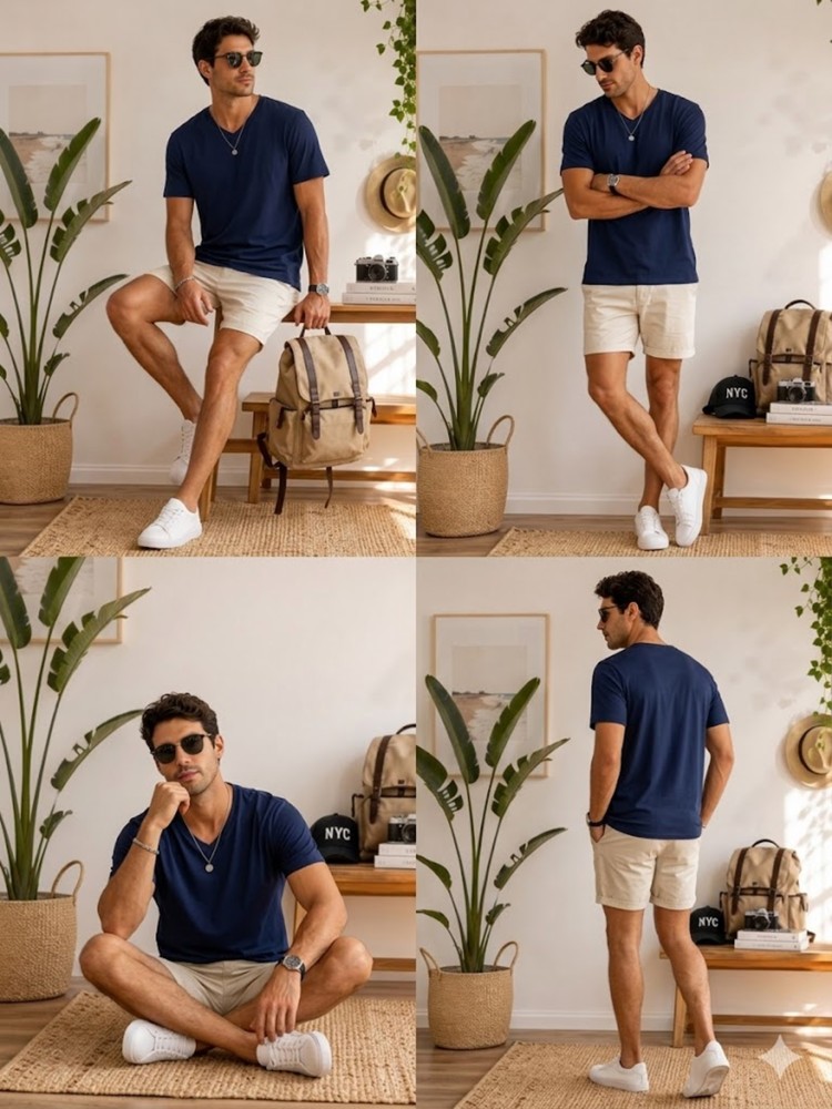 Erkek Lacivert V Yaka Slim Fit T-Shirt görsel 4