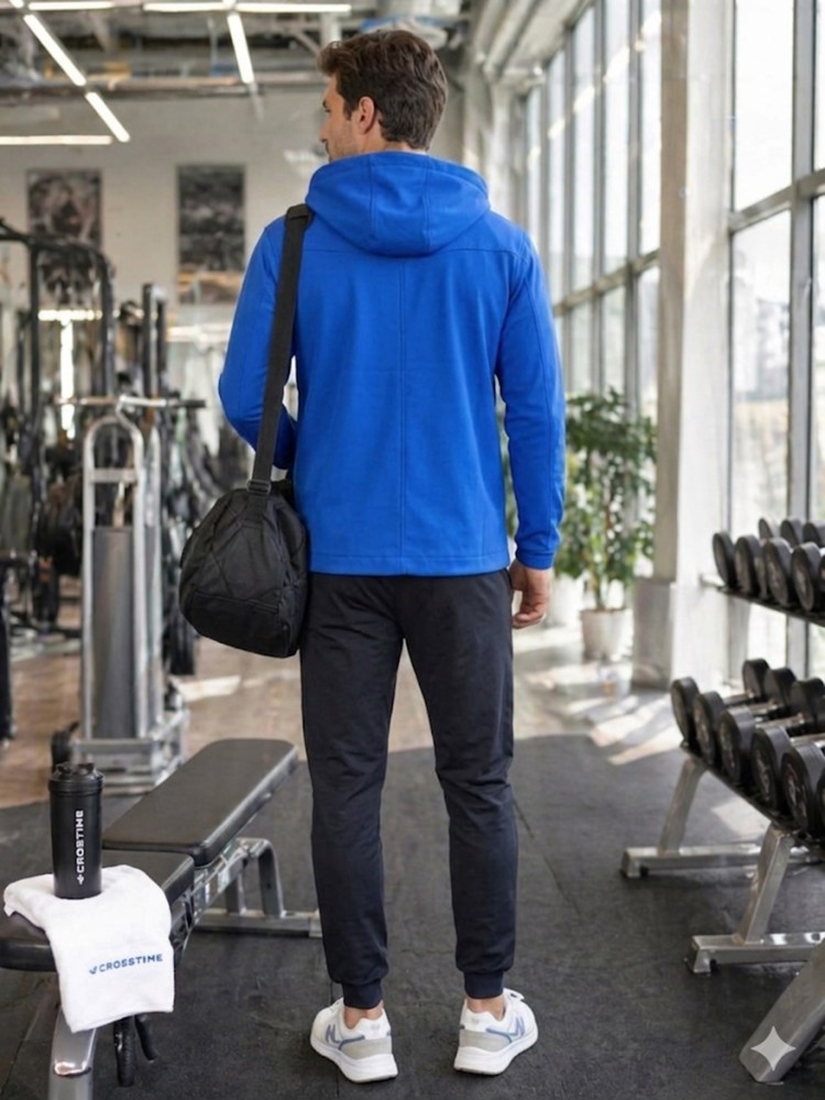 Erkek Mavi Kapşonlu Sweatshirt görsel 4