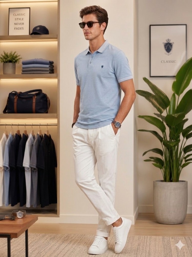 Erkek Mavi Polo Yaka T-Shirt görsel 2