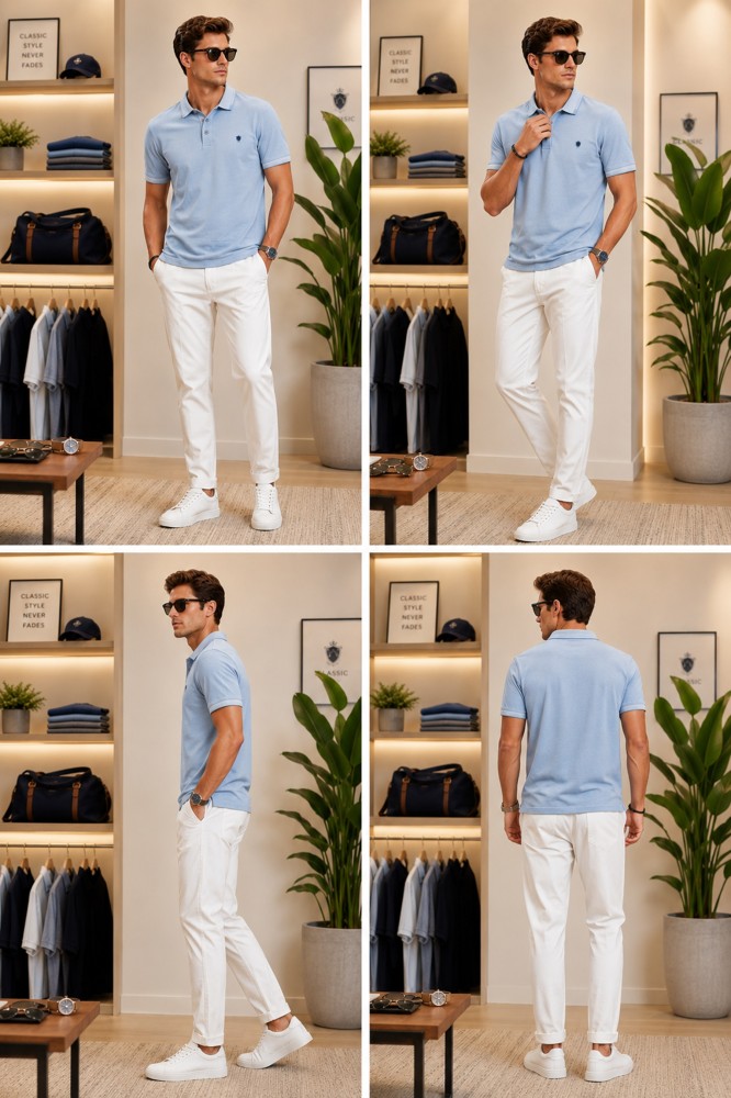 Erkek Mavi Polo Yaka T-Shirt görsel 4