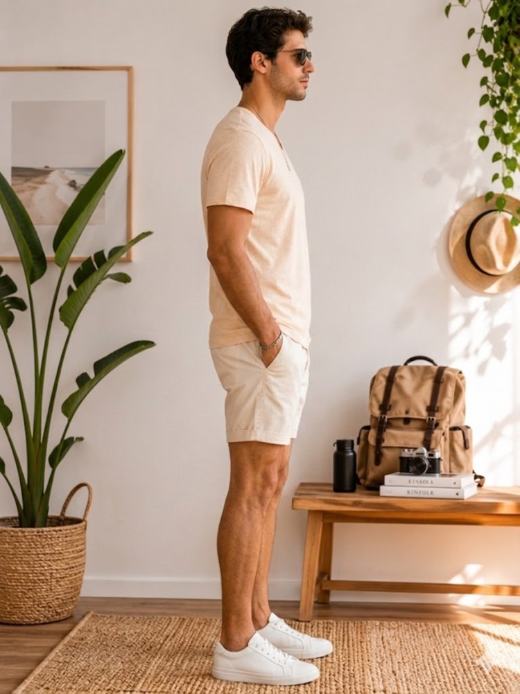 Erkek Sarı V Yaka Slim Fit T-Shirt görsel 3