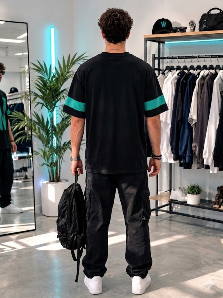 Erkek Siyah Baskılı Oversize T-Shirt görsel 3