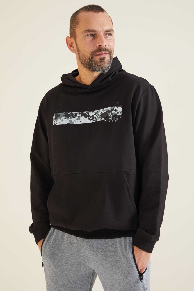 Erkek Siyah Kapşonlu Sweatshirt