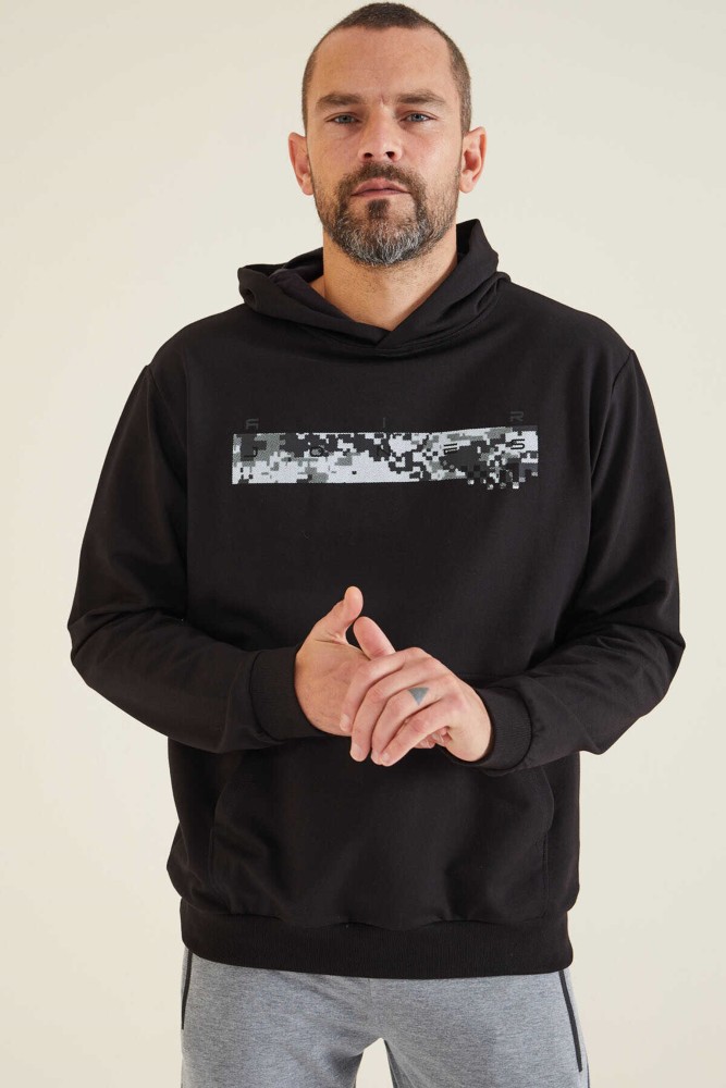 Erkek Siyah Kapşonlu Sweatshirt görsel 2