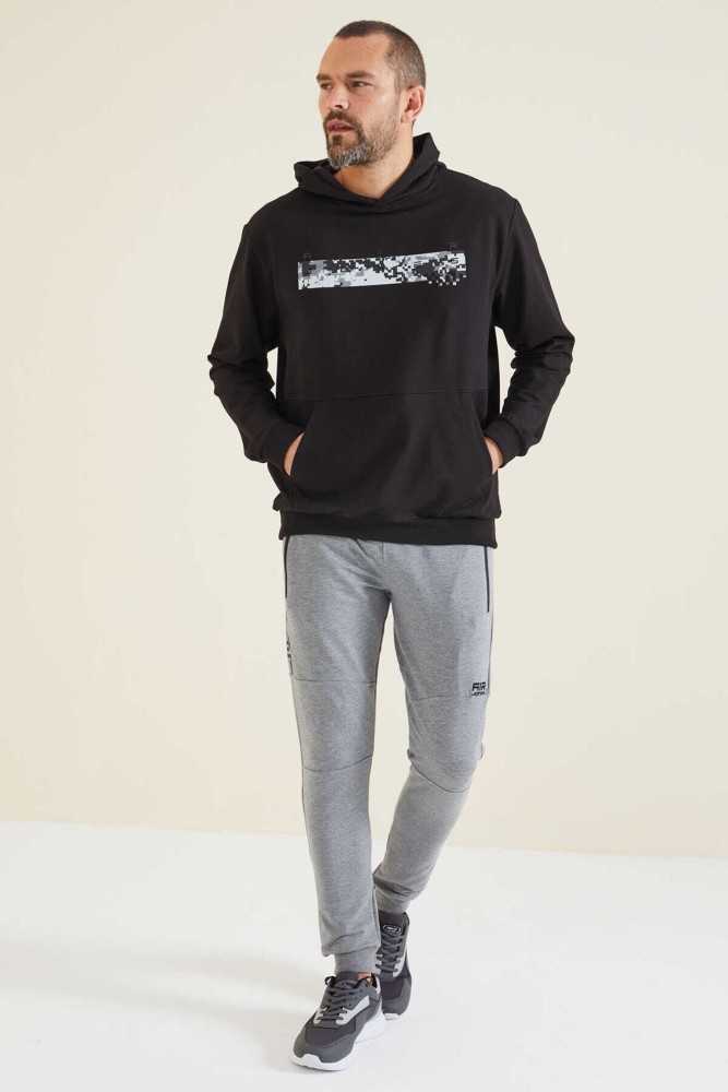 Erkek Siyah Kapşonlu Sweatshirt görsel 3