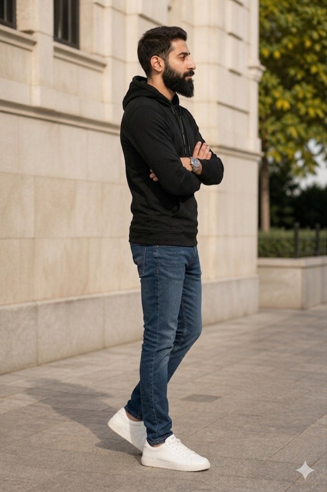 Erkek Siyah Kapşonlu Sweatshirt görsel 3