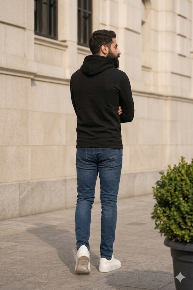 Erkek Siyah Kapşonlu Sweatshirt görsel 4