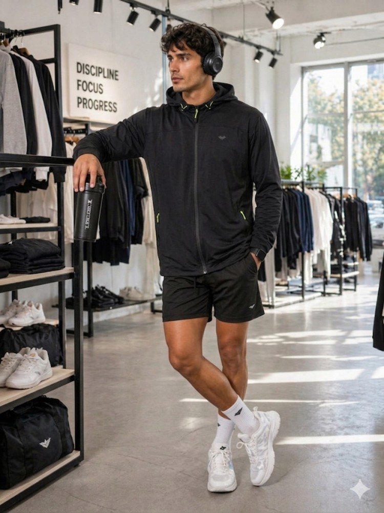 Erkek Siyah Kapşonlu Sweatshirt görsel 2