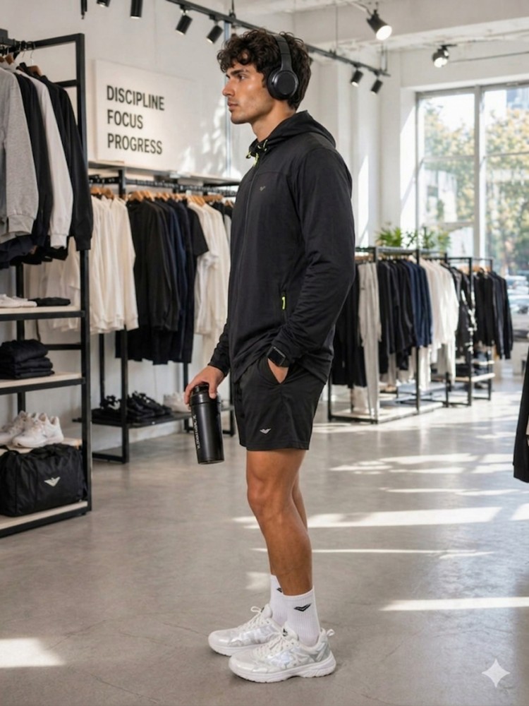 Erkek Siyah Kapşonlu Sweatshirt görsel 3