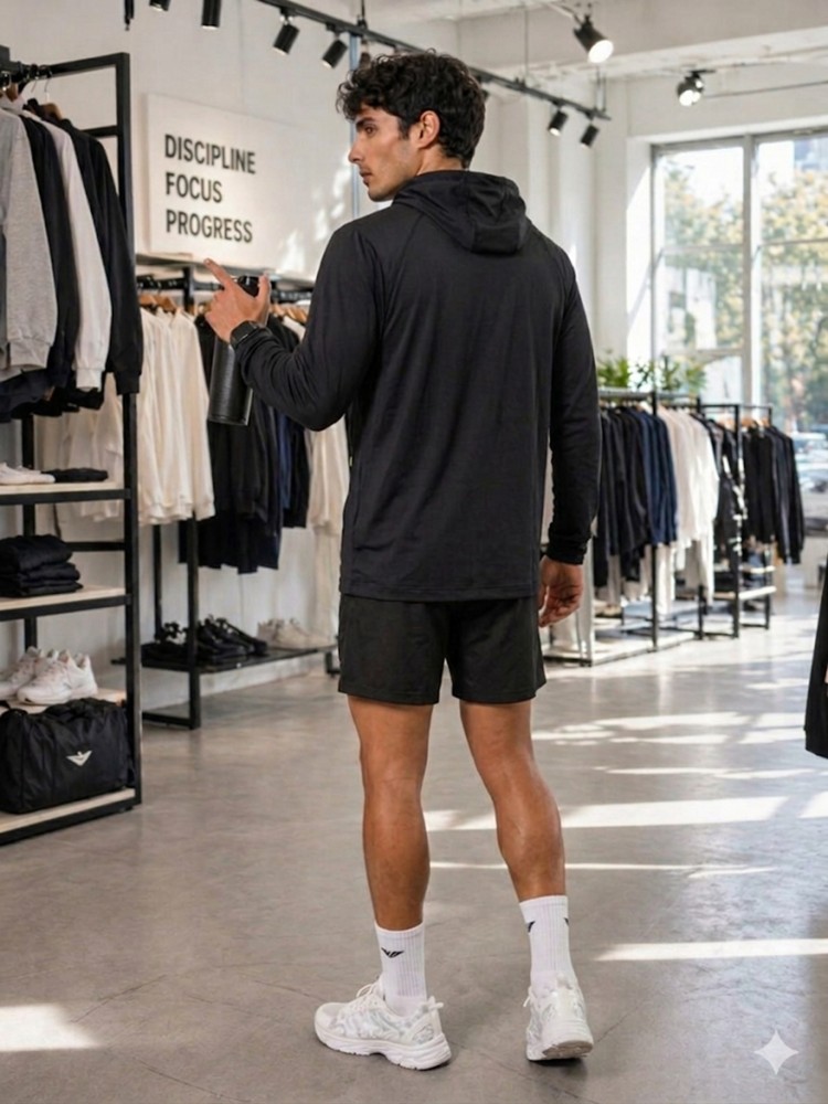 Erkek Siyah Kapşonlu Sweatshirt görsel 4