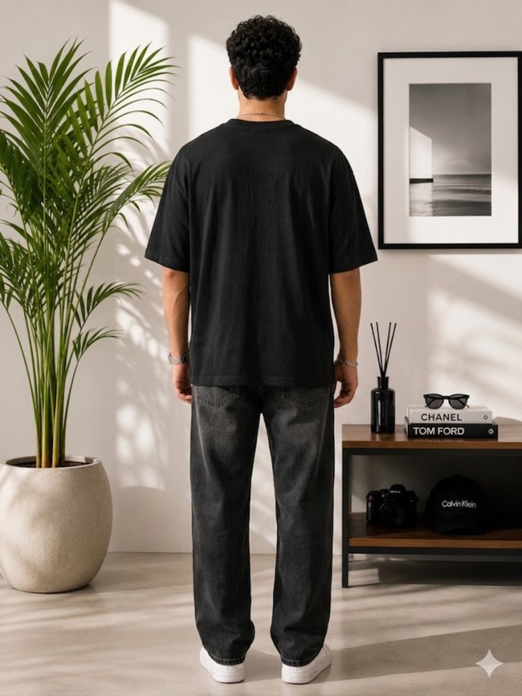 Erkek Siyah Oversize T-Shirt görsel 3