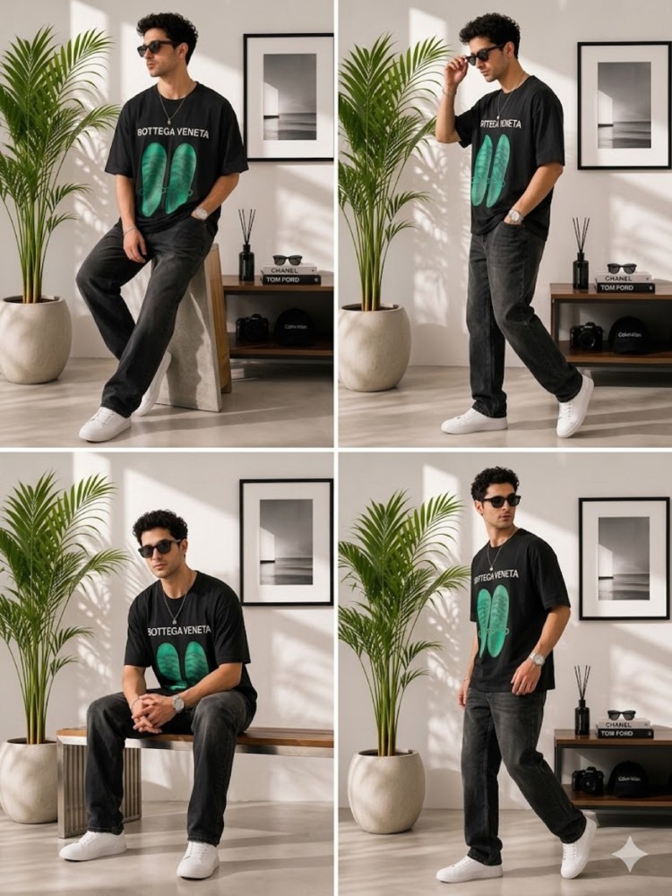 Erkek Siyah Oversize T-Shirt görsel 4
