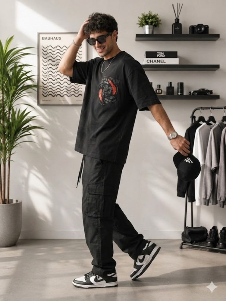 Erkek Siyah Sırt Baskılı Oversize T-Shirt görsel 2