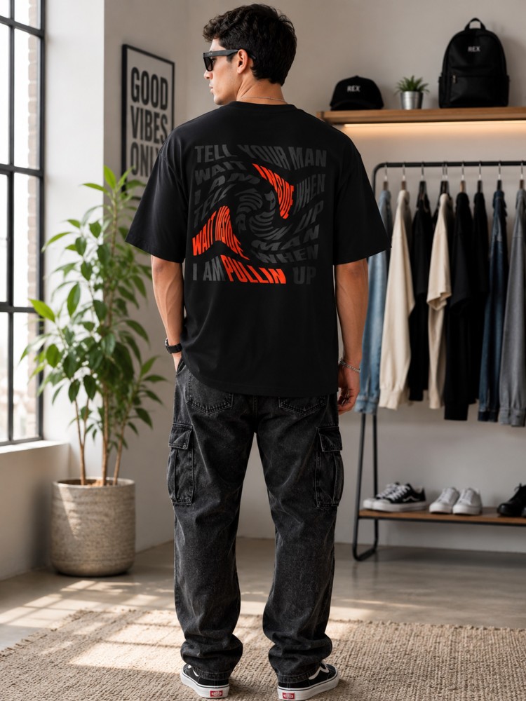 Erkek Siyah Sırt Baskılı Oversize T-Shirt görsel 3