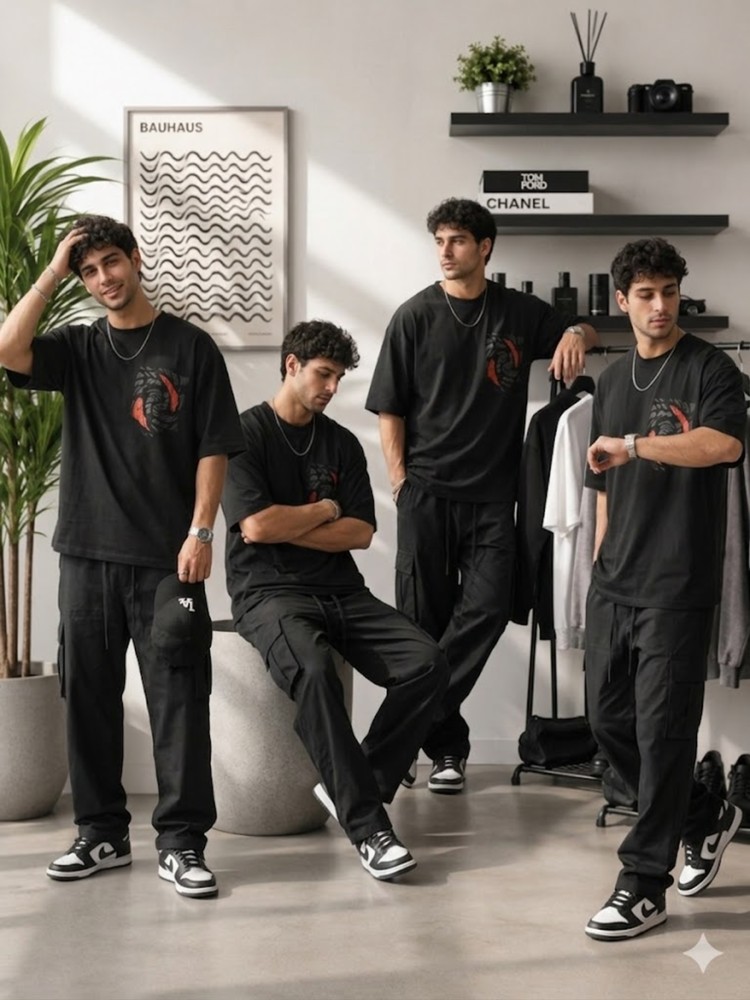 Erkek Siyah Sırt Baskılı Oversize T-Shirt görsel 4