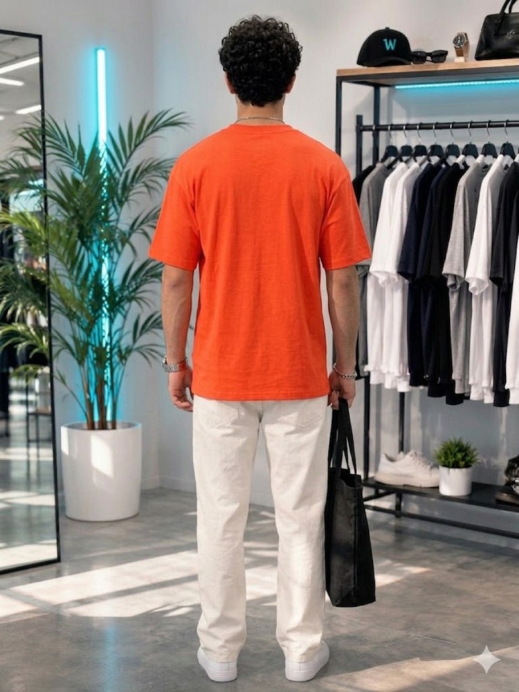 Erkek Turuncu O Yaka Basic T-Shirt görsel 3