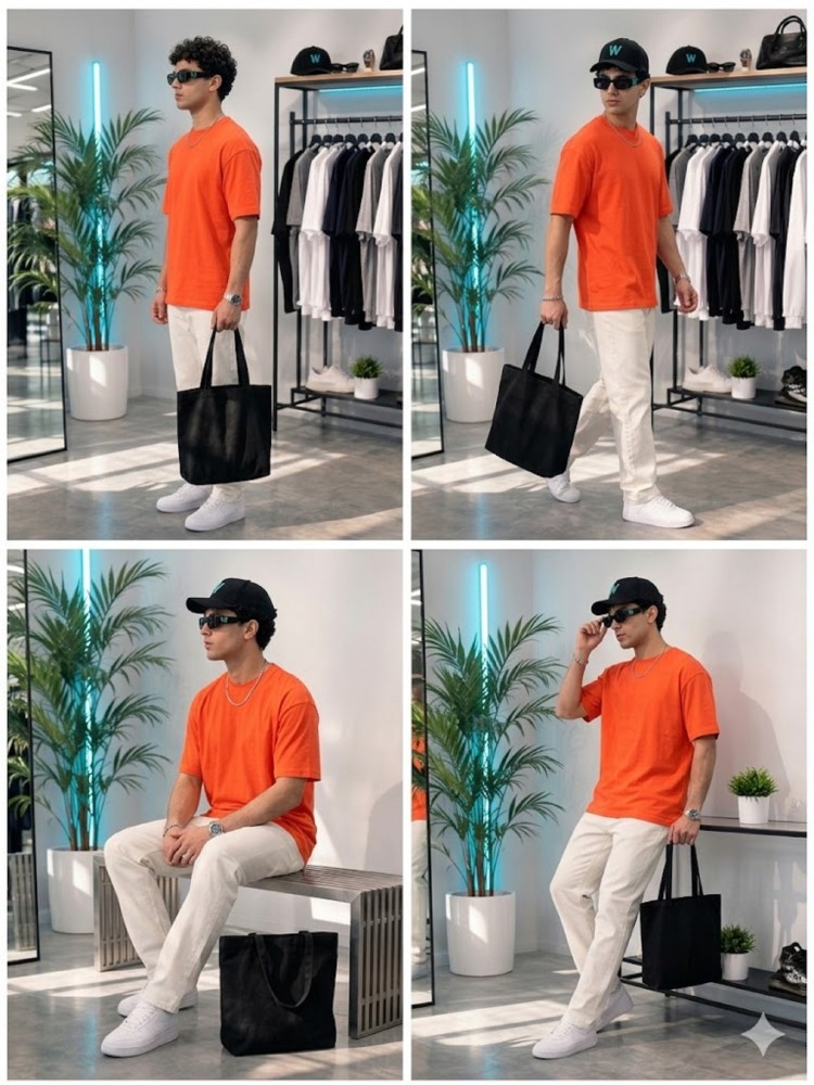 Erkek Turuncu O Yaka Basic T-Shirt görsel 4