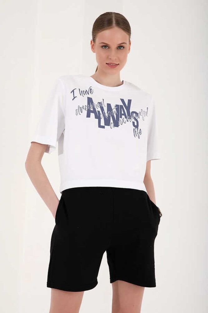 Kadın Beyaz Baskılı Drop T-Shirt