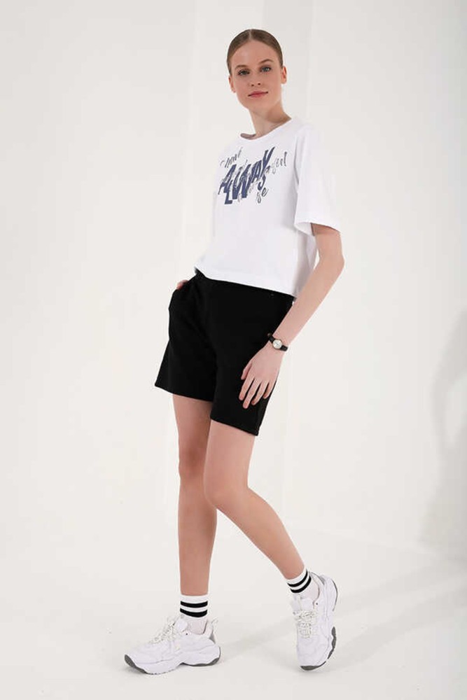 Kadın Beyaz Baskılı Drop T-Shirt görsel 3