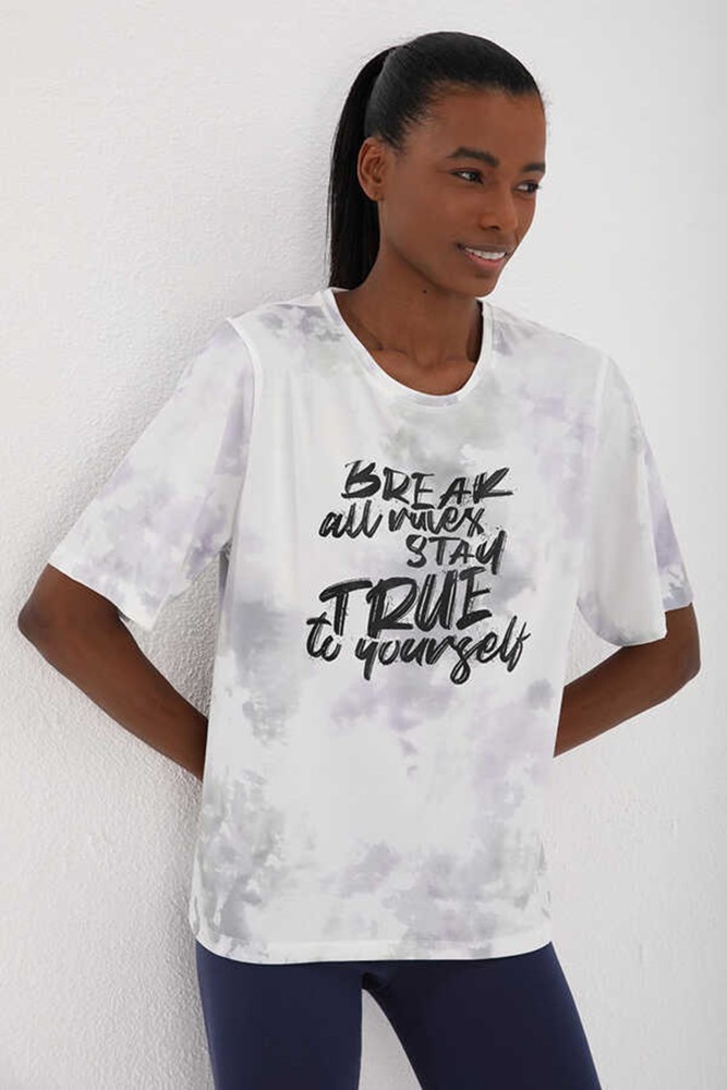 Kadın Beyaz Bisiklet Yaka T-Shirt görsel 3